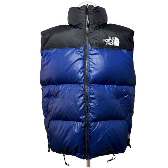 Y2K The North Face 700 Nuptse Down Puffer Vest Blue Black Y2K Streetwear LG - Picture 2 of 16